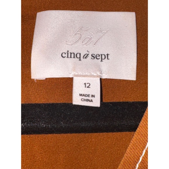 Cinq a Sept Khloe Mini Dress Ochre Brown Contrast Stitch Puff Sleeve Belted 12 - Picture 7 of 10